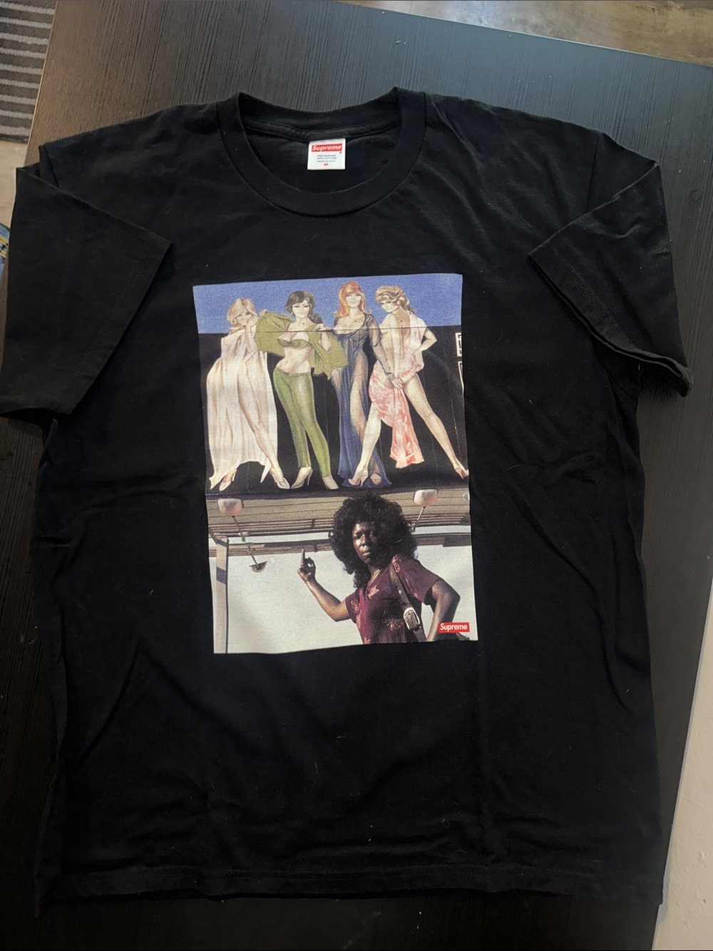 Supreme Black Photo Graphic Tee with Multi-Color Artwork